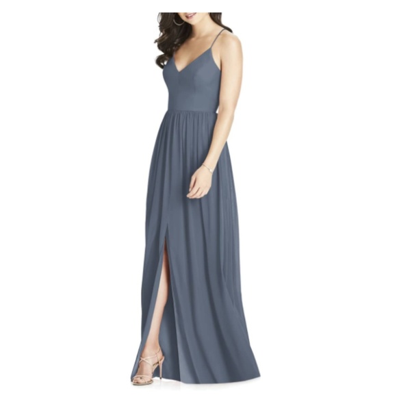 Dessy Spaghetti Strap Chiffon Gown in Silverstone - Picture 7 of 7